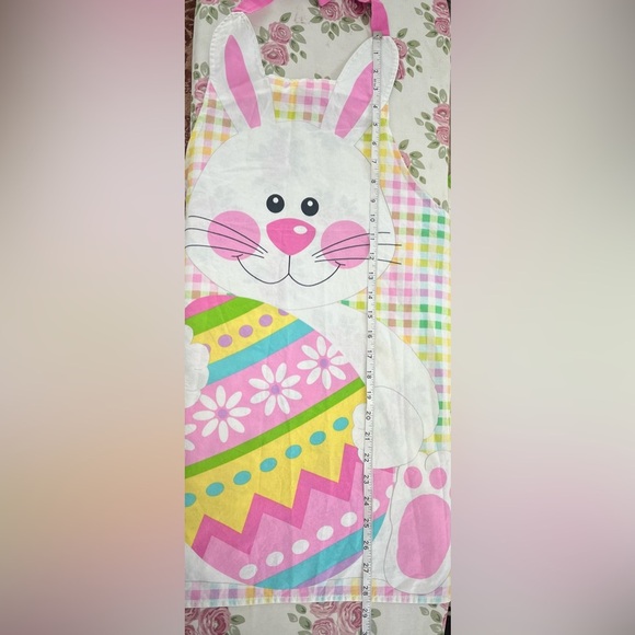 Handmade Cotton Colorful Easter Bunny Apron Springtime Cottagecore Pink Yellow - Picture 4 of 7